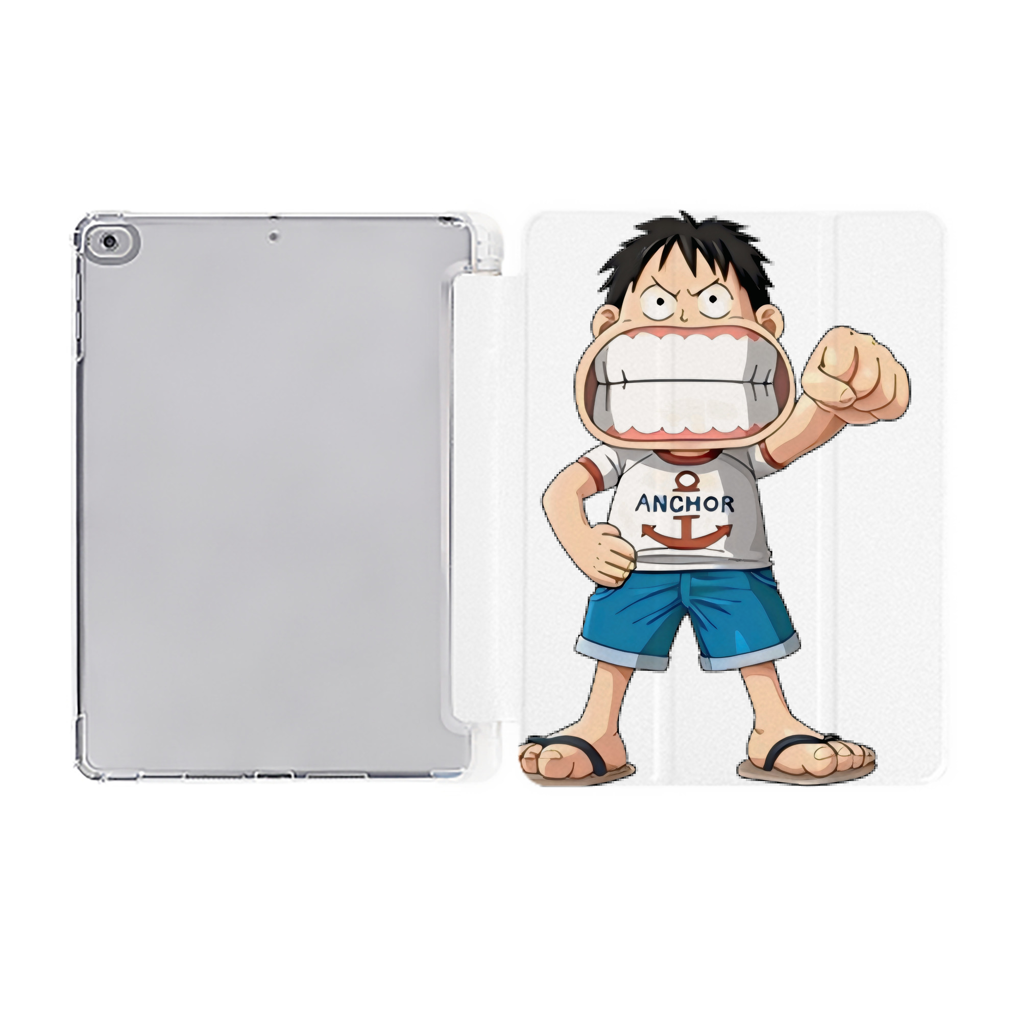 （画像用） ワンピース モンキー・D・ルフィ ONE PIECE Monkey D. Luffy IPad ケース ペン収納付き 三つ折りスタンド PUレザー×シリコン 対応機種9.5/10.5/10.9インチ